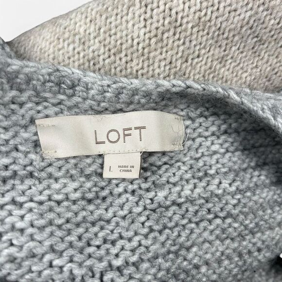 LOFT Sweater Womens Large Fuzzy Wool Gray Beige‎ Cream Colorblock Patchwork - Picture 7 of 11